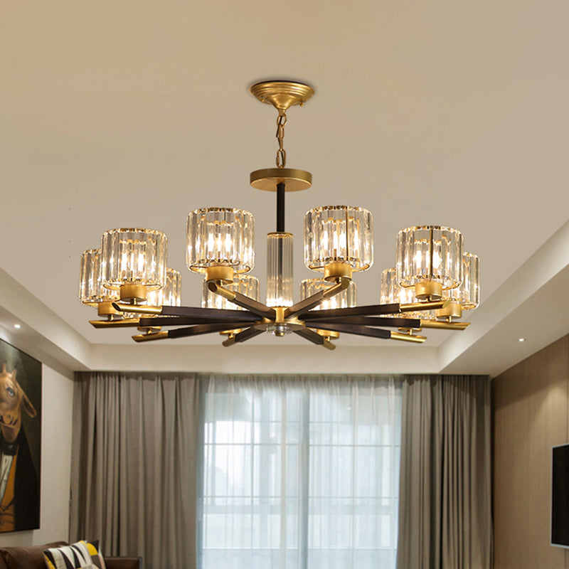 Cylinder Clear Crystal Pendant Modern 8/10 Bulbs Drawing Room Hanging Chandelier with Radial Design Clearhalo 'Ceiling Lights' 'Chandeliers' 'Clear' 'Industrial' 'Modern Chandeliers' 'Modern' 'Tiffany' 'Traditional Chandeliers' Lighting' 1426074
