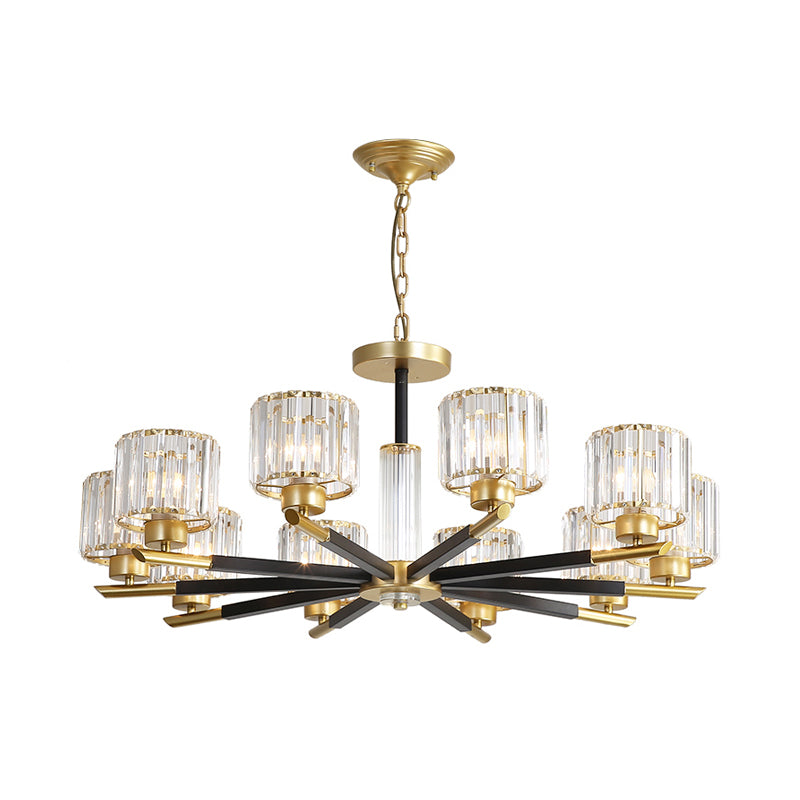Cylinder Clear Crystal Pendant Modern 8/10 Bulbs Drawing Room Hanging Chandelier with Radial Design Clearhalo 'Ceiling Lights' 'Chandeliers' 'Clear' 'Industrial' 'Modern Chandeliers' 'Modern' 'Tiffany' 'Traditional Chandeliers' Lighting' 1426075