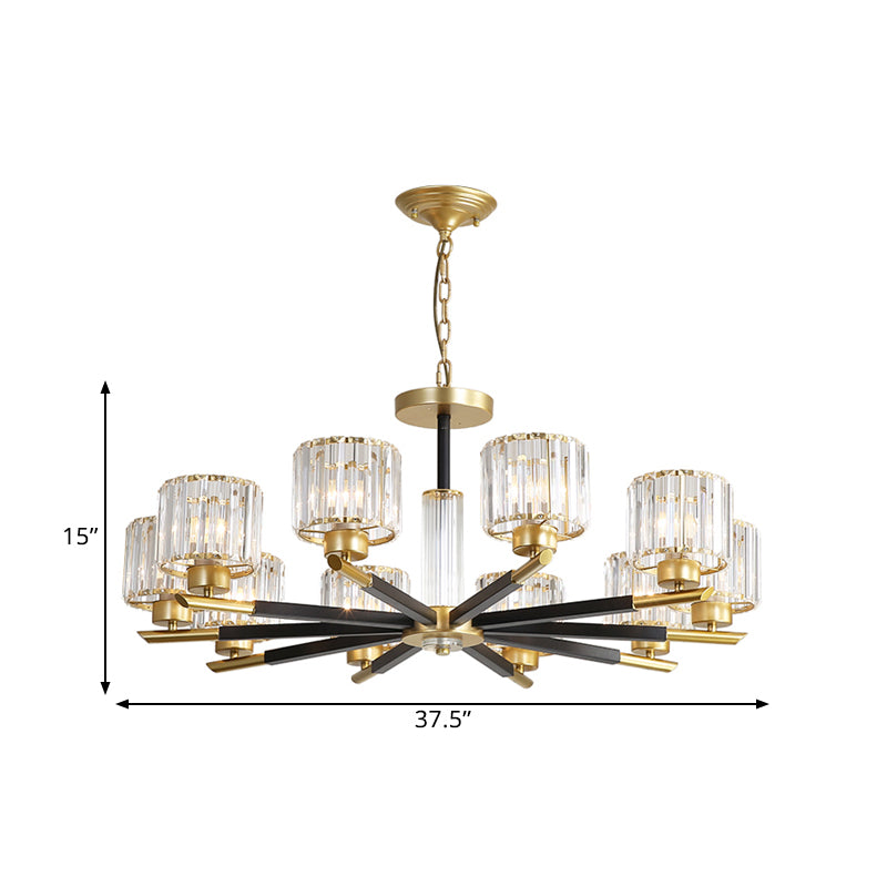 Cylinder Clear Crystal Pendant Modern 8/10 Bulbs Drawing Room Hanging Chandelier with Radial Design Clearhalo 'Ceiling Lights' 'Chandeliers' 'Clear' 'Industrial' 'Modern Chandeliers' 'Modern' 'Tiffany' 'Traditional Chandeliers' Lighting' 1426076