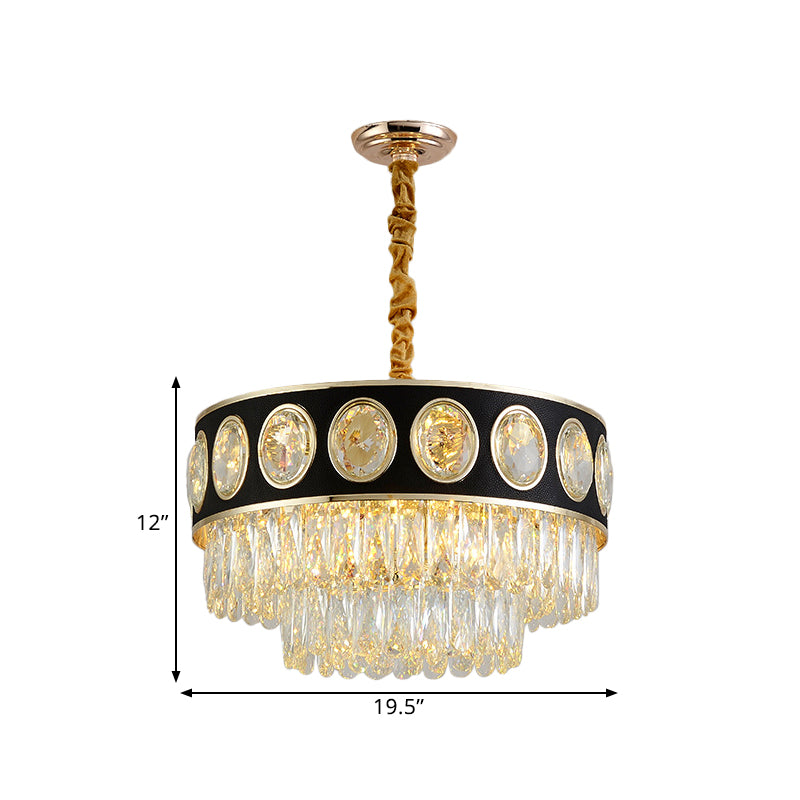 9/11 Heads Taper Hanging Light Kit Modern Black Finish Clear Crystal Drops Chandelier, 19.5"/23.5" Width Clearhalo 'Ceiling Lights' 'Chandeliers' 'Modern Chandeliers' 'Modern' Lighting' 1426089