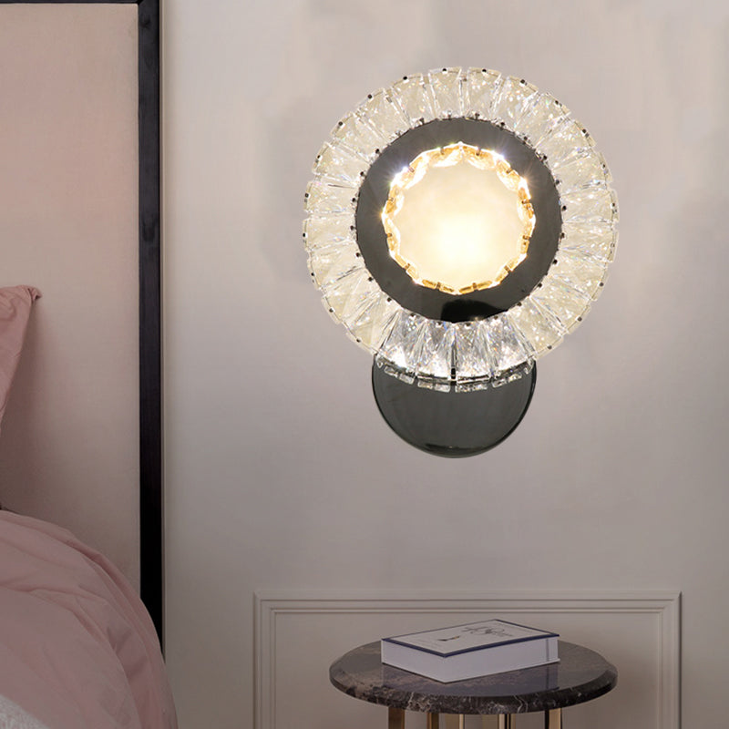 Ring Clear Rectangular-Cut Crystals Wall Light Contemporary Sleeping Room LED Wall Mount Lamp Clear Clearhalo 'Modern wall lights' 'Modern' 'Wall Lamps & Sconces' 'Wall Lights' Lighting' 1426108