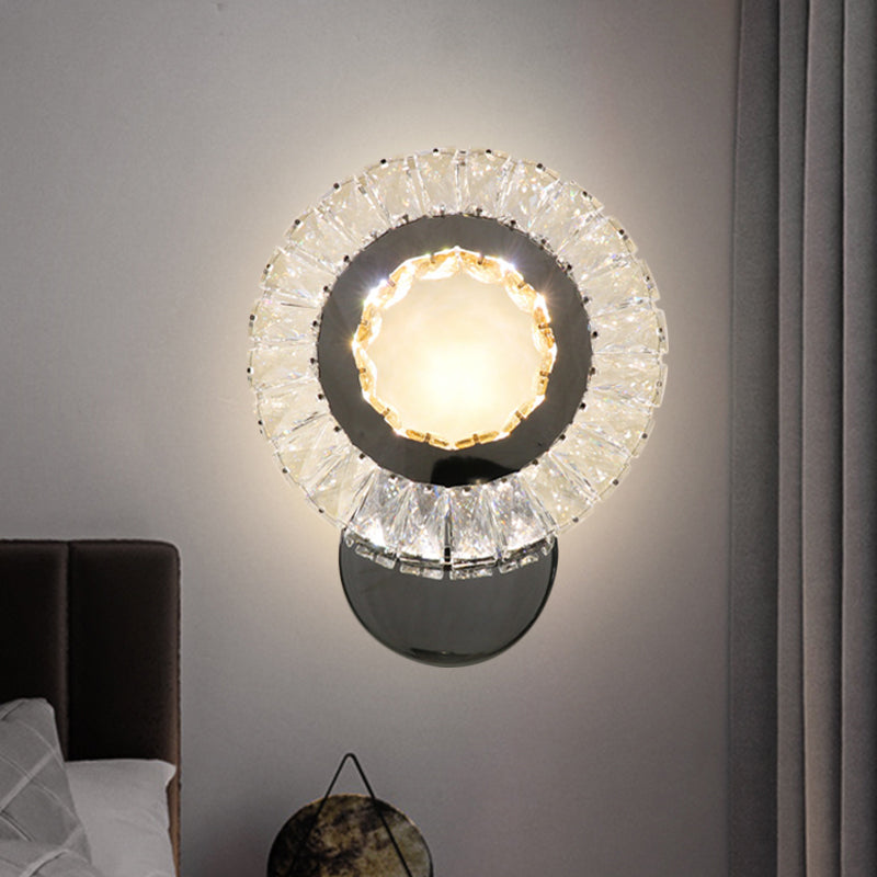 Ring Clear Rectangular-Cut Crystals Wall Light Contemporary Sleeping Room LED Wall Mount Lamp Clearhalo 'Modern wall lights' 'Modern' 'Wall Lamps & Sconces' 'Wall Lights' Lighting' 1426109