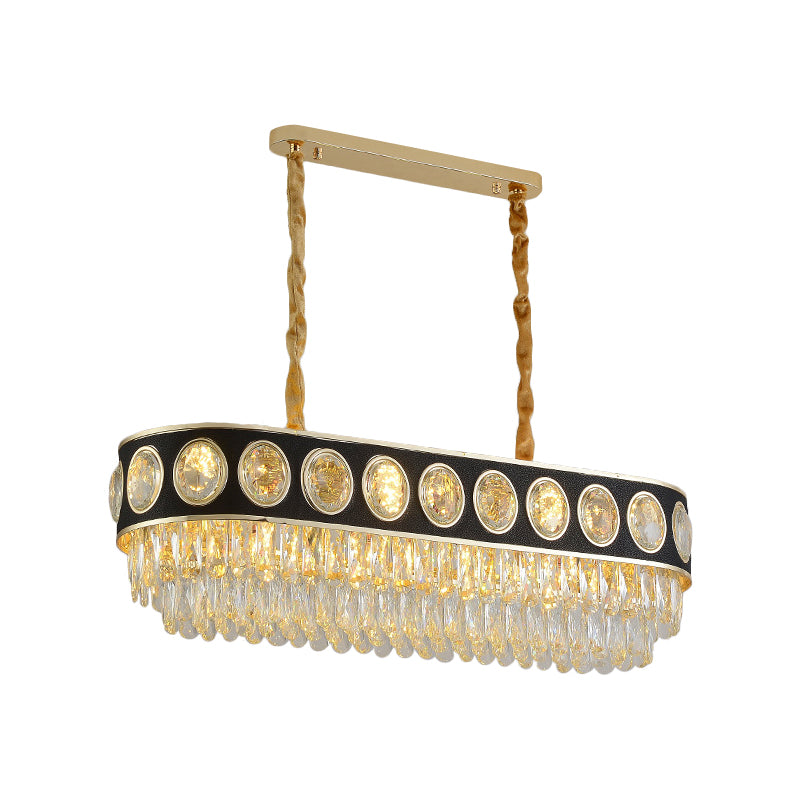 Clear Crystal Black Finish Island Light Oval 10 Heads Contemporary Hanging Lamp over Table Clearhalo 'Ceiling Lights' 'Island Lights' Lighting' 1426121