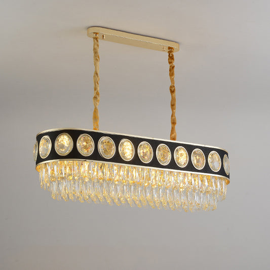 Clear Crystal Black Finish Island Light Oval 10 Heads Contemporary Hanging Lamp over Table Clearhalo 'Ceiling Lights' 'Island Lights' Lighting' 1426122