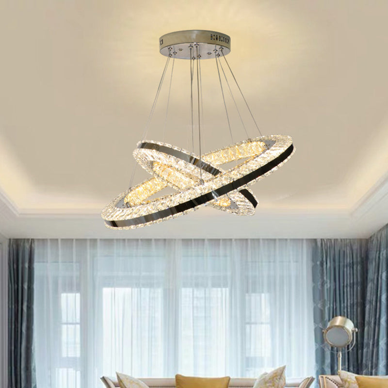 Double Ring Parlor Hanging Lamp Modern Clear Rectangular-Cut Crystals Black LED Multi Pendant Clear Clearhalo 'Ceiling Lights' 'Chandeliers' 'Clear' 'Industrial Chandeliers' 'Industrial' 'Middle Century Chandeliers' 'Modern' 'Tiffany' 'Traditional Chandeliers' Lighting' 1426124