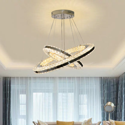 Double Ring Parlor Hanging Lamp Modern Clear Rectangular-Cut Crystals Black LED Multi Pendant Clear Clearhalo 'Ceiling Lights' 'Chandeliers' 'Clear' 'Industrial Chandeliers' 'Industrial' 'Middle Century Chandeliers' 'Modern' 'Tiffany' 'Traditional Chandeliers' Lighting' 1426124