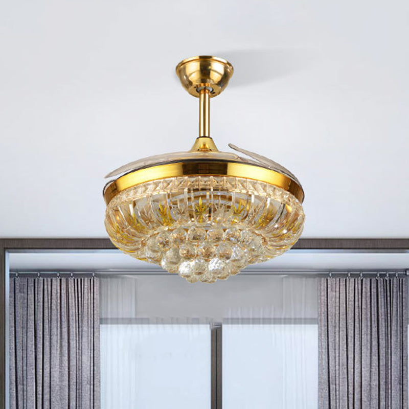 19" Wide LED Semi Flush Light Modern Circular Clear Crystal Blocks Pendant Fan Lamp in Gold Gold Clearhalo 'Ceiling Fans with Lights' 'Ceiling Fans' 'Modern Ceiling Fans' 'Modern' Lighting' 1426164