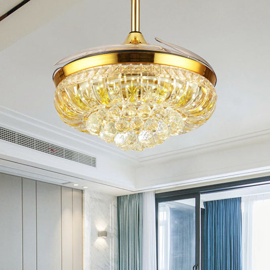 19" Wide LED Semi Flush Light Modern Circular Clear Crystal Blocks Pendant Fan Lamp in Gold Clearhalo 'Ceiling Fans with Lights' 'Ceiling Fans' 'Modern Ceiling Fans' 'Modern' Lighting' 1426165