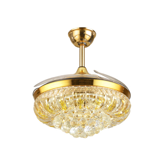 19" Wide LED Semi Flush Light Modern Circular Clear Crystal Blocks Pendant Fan Lamp in Gold Clearhalo 'Ceiling Fans with Lights' 'Ceiling Fans' 'Modern Ceiling Fans' 'Modern' Lighting' 1426166
