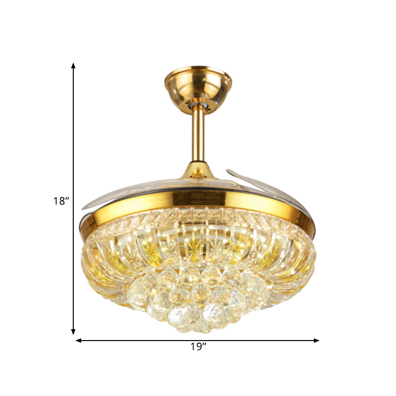 19" Wide LED Semi Flush Light Modern Circular Clear Crystal Blocks Pendant Fan Lamp in Gold Clearhalo 'Ceiling Fans with Lights' 'Ceiling Fans' 'Modern Ceiling Fans' 'Modern' Lighting' 1426167