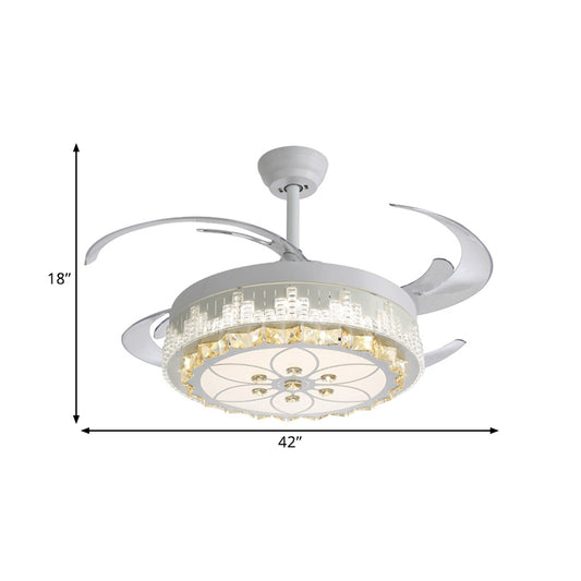 4 Blades LED Pendant Fan Lamp Contemporary Circular Clear Crystal Blocks Semi Flush Mount, 19" Width Clearhalo 'Ceiling Fans with Lights' 'Ceiling Fans' 'Modern Ceiling Fans' 'Modern' Lighting' 1426203