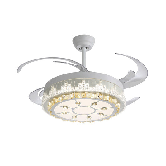 4 Blades LED Pendant Fan Lamp Contemporary Circular Clear Crystal Blocks Semi Flush Mount, 19" Width Clearhalo 'Ceiling Fans with Lights' 'Ceiling Fans' 'Modern Ceiling Fans' 'Modern' Lighting' 1426206