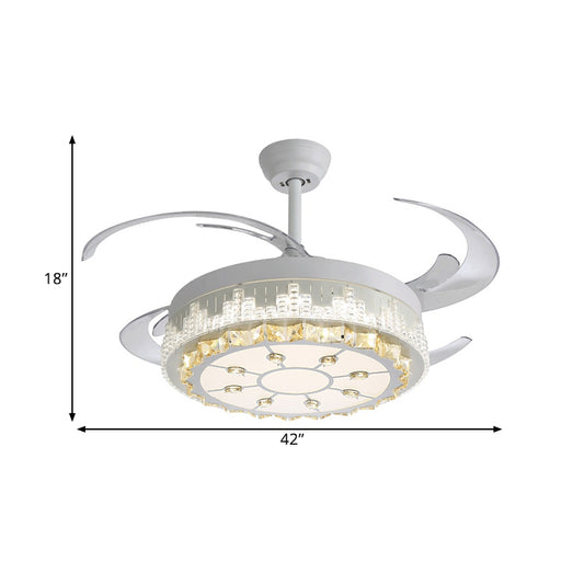 4 Blades LED Pendant Fan Lamp Contemporary Circular Clear Crystal Blocks Semi Flush Mount, 19" Width Clearhalo 'Ceiling Fans with Lights' 'Ceiling Fans' 'Modern Ceiling Fans' 'Modern' Lighting' 1426208