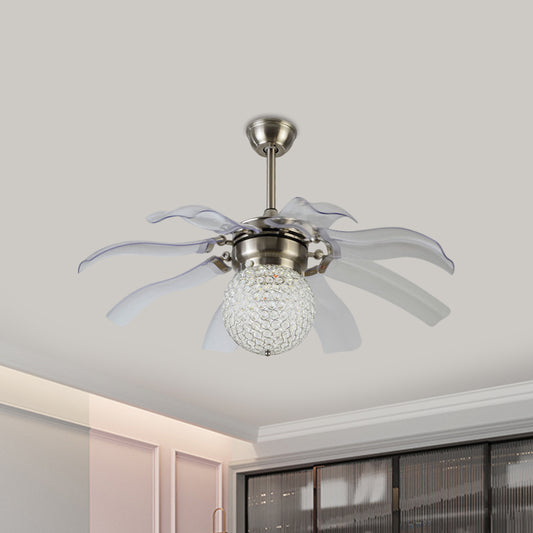White Sphere Semi Flush Modern Clear Crystal Balls Embedded Parlor LED Hanging Fan Light with 8 Blades, 42" Wide White Clearhalo 'Ceiling Fans with Lights' 'Ceiling Fans' 'Modern Ceiling Fans' 'Modern' Lighting' 1426214