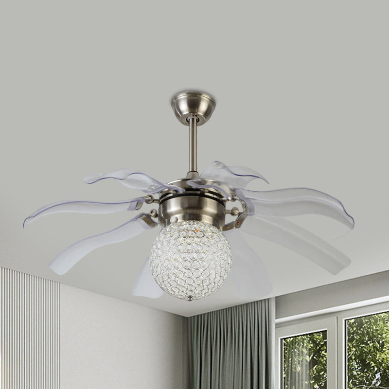 White Sphere Semi Flush Modern Clear Crystal Balls Embedded Parlor LED Hanging Fan Light with 8 Blades, 42" Wide Clearhalo 'Ceiling Fans with Lights' 'Ceiling Fans' 'Modern Ceiling Fans' 'Modern' Lighting' 1426215