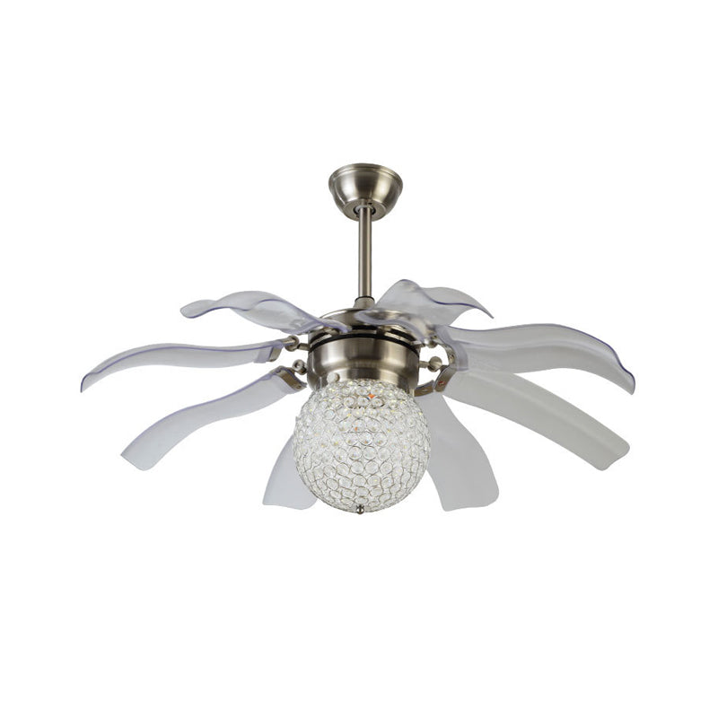 White Sphere Semi Flush Modern Clear Crystal Balls Embedded Parlor LED Hanging Fan Light with 8 Blades, 42" Wide Clearhalo 'Ceiling Fans with Lights' 'Ceiling Fans' 'Modern Ceiling Fans' 'Modern' Lighting' 1426216