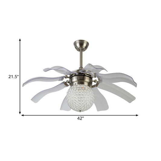 White Sphere Semi Flush Modern Clear Crystal Balls Embedded Parlor LED Hanging Fan Light with 8 Blades, 42" Wide Clearhalo 'Ceiling Fans with Lights' 'Ceiling Fans' 'Modern Ceiling Fans' 'Modern' Lighting' 1426217