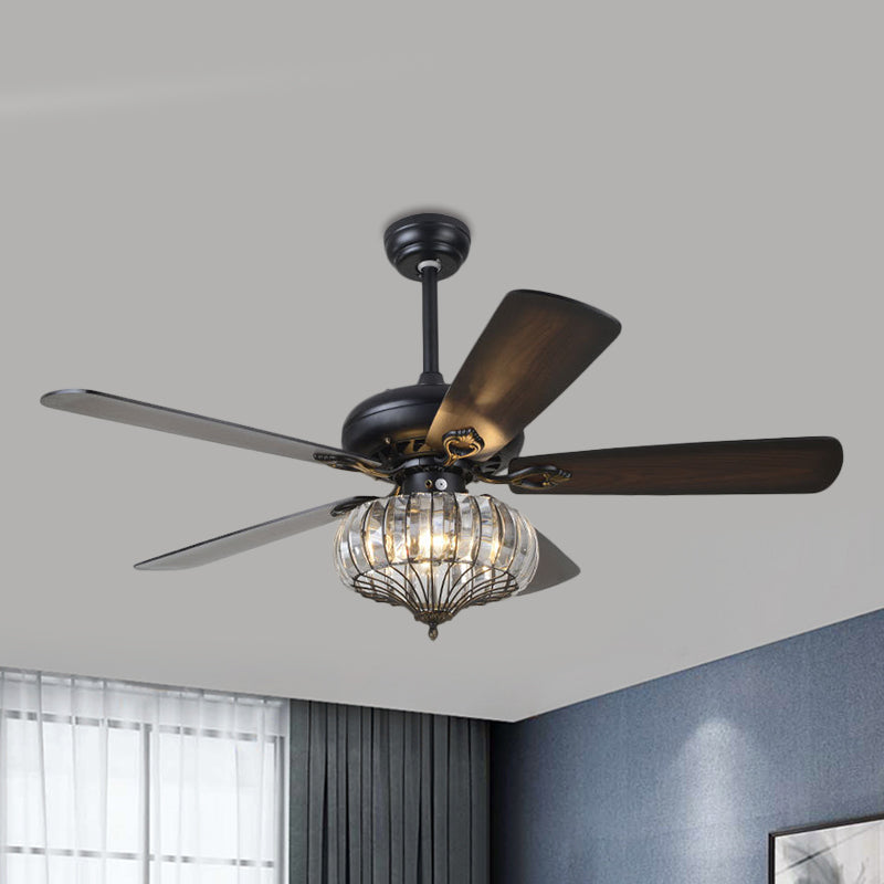 4 Blades LED Lantern Ceiling Fan Lamp Modern Iron Clear Crystal Semi Flush Light, 52" Width Clearhalo 'Ceiling Fans with Lights' 'Ceiling Fans' 'Modern Ceiling Fans' 'Modern' Lighting' 1426227