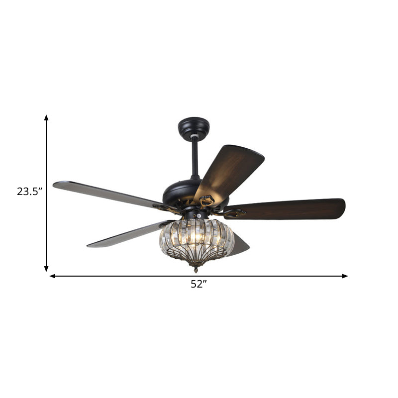 4 Blades LED Lantern Ceiling Fan Lamp Modern Iron Clear Crystal Semi Flush Light, 52" Width Clearhalo 'Ceiling Fans with Lights' 'Ceiling Fans' 'Modern Ceiling Fans' 'Modern' Lighting' 1426229