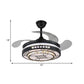 4 Blades LED Round Semi Flush Modern Black Finish Clear Square Crystals Hanging Fan Light, with Chinese Knot/Flower/Half Circular Pattern, 19 Wide Clearhalo 'Ceiling Fans with Lights' 'Ceiling Fans' 'Modern Ceiling Fans' 'Modern' Lighting' 1426263