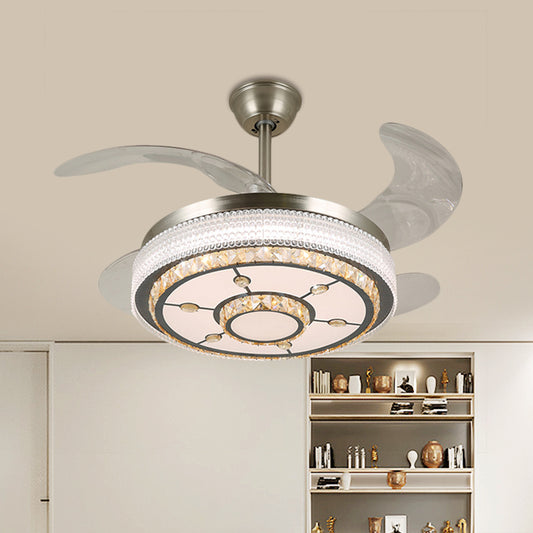 19" Wide Round Parlor Pendant Fan Lamp Modern Clear Crystal Blocks Stainless-Steel LED Semi Flush Clearhalo 'Ceiling Fans with Lights' 'Ceiling Fans' 'Modern Ceiling Fans' 'Modern' Lighting' 1426299