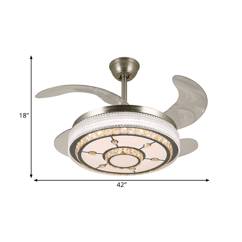 19" Wide Round Parlor Pendant Fan Lamp Modern Clear Crystal Blocks Stainless-Steel LED Semi Flush Clearhalo 'Ceiling Fans with Lights' 'Ceiling Fans' 'Modern Ceiling Fans' 'Modern' Lighting' 1426301
