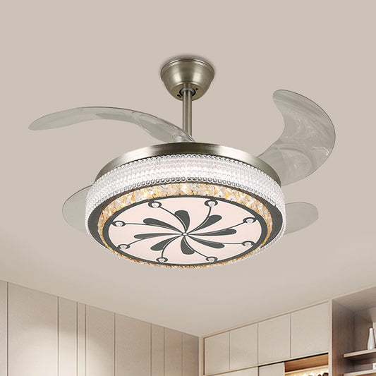 19" Wide Round Parlor Pendant Fan Lamp Modern Clear Crystal Blocks Stainless-Steel LED Semi Flush Stainless-Steel B Clearhalo 'Ceiling Fans with Lights' 'Ceiling Fans' 'Modern Ceiling Fans' 'Modern' Lighting' 1426302