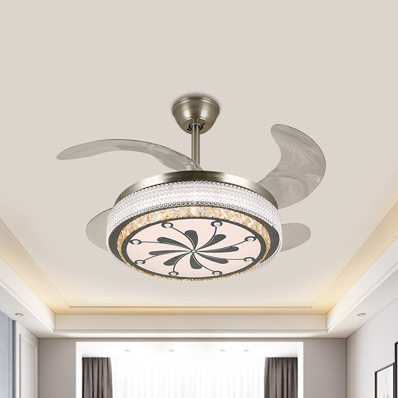 19" Wide Round Parlor Pendant Fan Lamp Modern Clear Crystal Blocks Stainless-Steel LED Semi Flush Clearhalo 'Ceiling Fans with Lights' 'Ceiling Fans' 'Modern Ceiling Fans' 'Modern' Lighting' 1426303