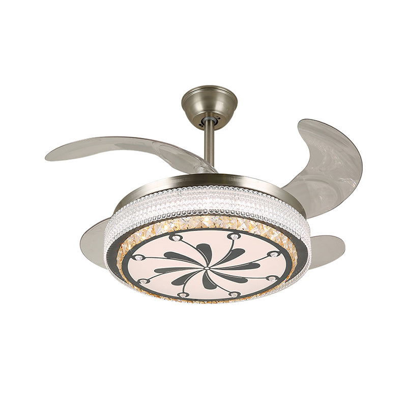 19" Wide Round Parlor Pendant Fan Lamp Modern Clear Crystal Blocks Stainless-Steel LED Semi Flush Clearhalo 'Ceiling Fans with Lights' 'Ceiling Fans' 'Modern Ceiling Fans' 'Modern' Lighting' 1426304