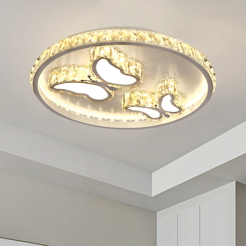 Butterfly/Loving Heart Flush Mount Contemporary Clear Crystal Blocks LED White Ceiling Mounted Fixture