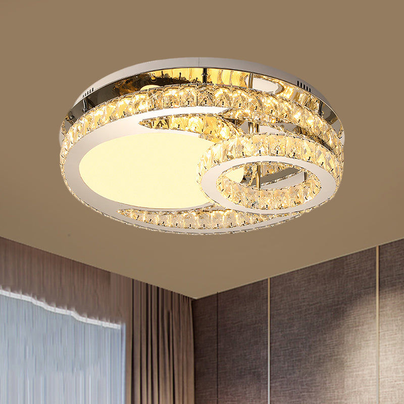 Ring Clear Cut Crystal Blocks Light Fixture Modern 19.5"/23.5" Wide LED Bedroom Flush Mount Lamp in Stainless-Steel Clearhalo 'Ceiling Lights' 'Close To Ceiling Lights' 'Close to ceiling' 'Semi-flushmount' Lighting' 1426341