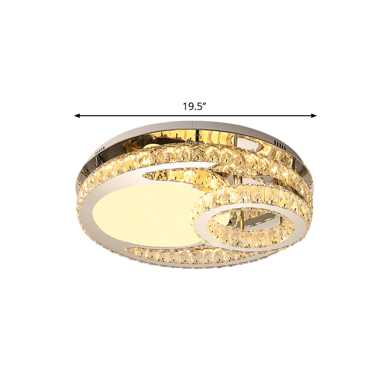 Ring Clear Cut Crystal Blocks Light Fixture Modern 19.5"/23.5" Wide LED Bedroom Flush Mount Lamp in Stainless-Steel Clearhalo 'Ceiling Lights' 'Close To Ceiling Lights' 'Close to ceiling' 'Semi-flushmount' Lighting' 1426343