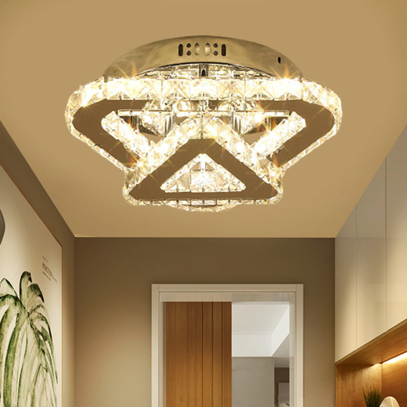 Stainless-Steel LED Semi Flush Mount Contemporary Clear Crystal Blocks Round/Triangle/Double Ring Ceiling Lamp Stainless-Steel Triangle Clearhalo 'Ceiling Lights' 'Close To Ceiling Lights' 'Close to ceiling' 'Semi-flushmount' Lighting' 1426349
