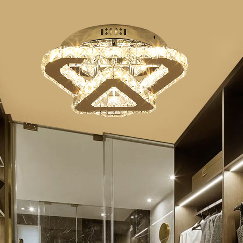 Stainless-Steel LED Semi Flush Mount Contemporary Clear Crystal Blocks Round/Triangle/Double Ring Ceiling Lamp Clearhalo 'Ceiling Lights' 'Close To Ceiling Lights' 'Close to ceiling' 'Semi-flushmount' Lighting' 1426350