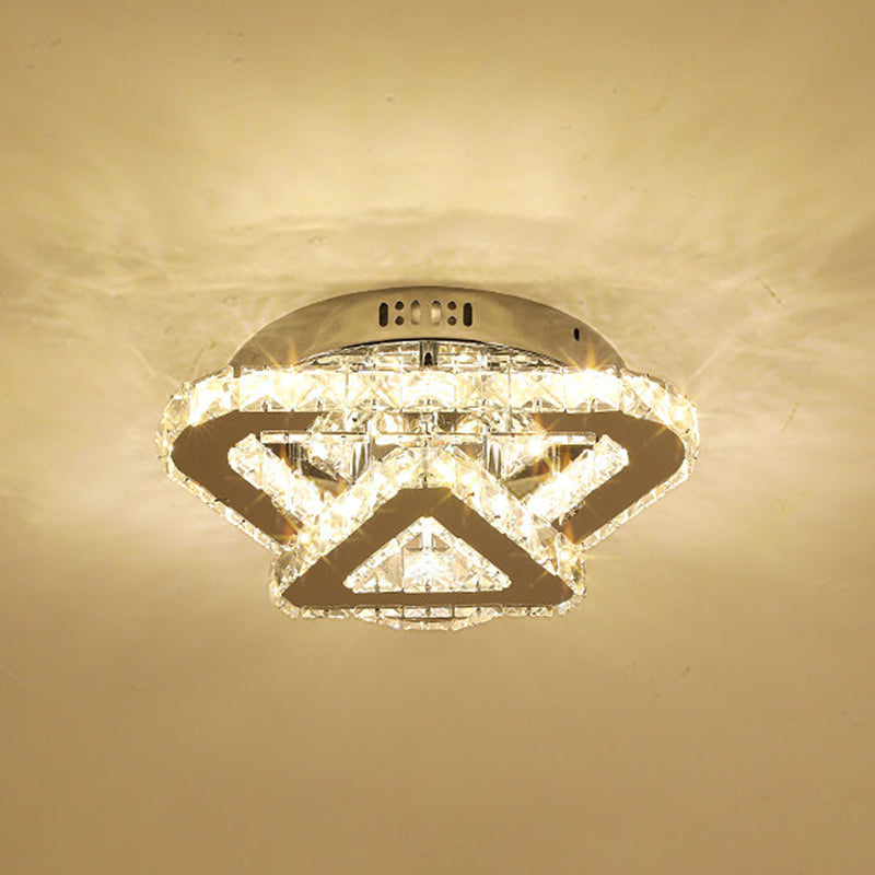 Stainless-Steel LED Semi Flush Mount Contemporary Clear Crystal Blocks Round/Triangle/Double Ring Ceiling Lamp Clearhalo 'Ceiling Lights' 'Close To Ceiling Lights' 'Close to ceiling' 'Semi-flushmount' Lighting' 1426352