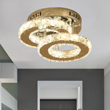 Round/Square/Semicircle Ceiling Mount Modern Clear Crystal Blocks LED Corridor Semi Light Fixture in Stainless-Steel Clearhalo 'Ceiling Lights' 'Close To Ceiling Lights' 'Close to ceiling' 'Semi-flushmount' Lighting' 1426365