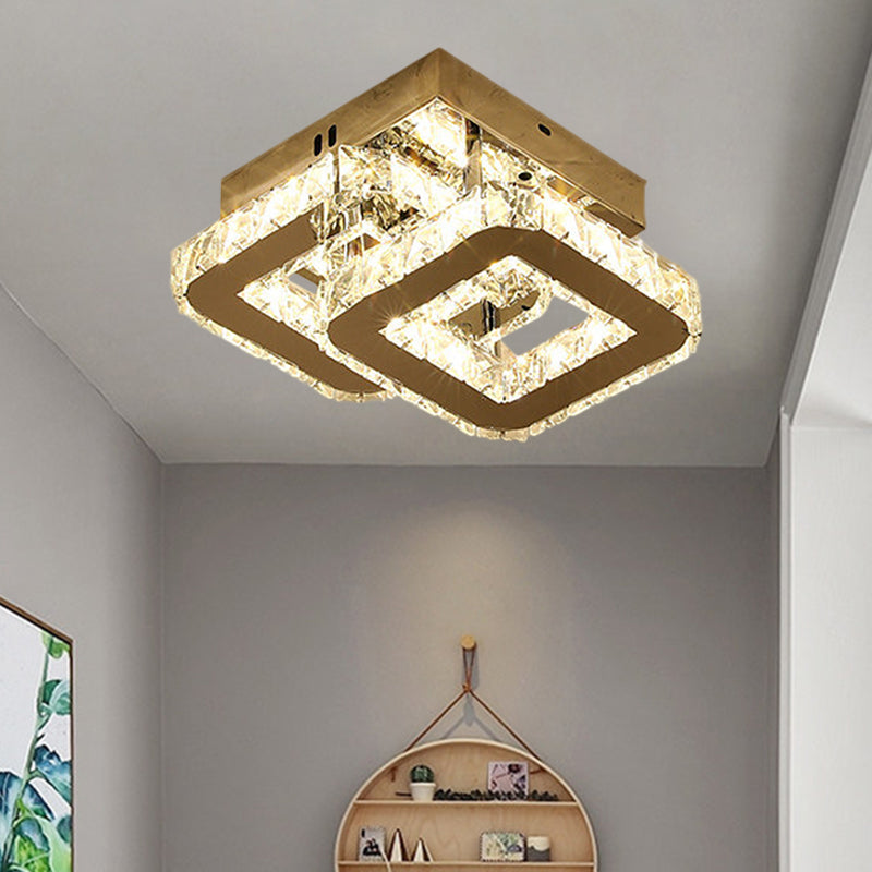 Round/Square/Semicircle Ceiling Mount Modern Clear Crystal Blocks LED Corridor Semi Light Fixture in Stainless-Steel Clearhalo 'Ceiling Lights' 'Close To Ceiling Lights' 'Close to ceiling' 'Semi-flushmount' Lighting' 1426369