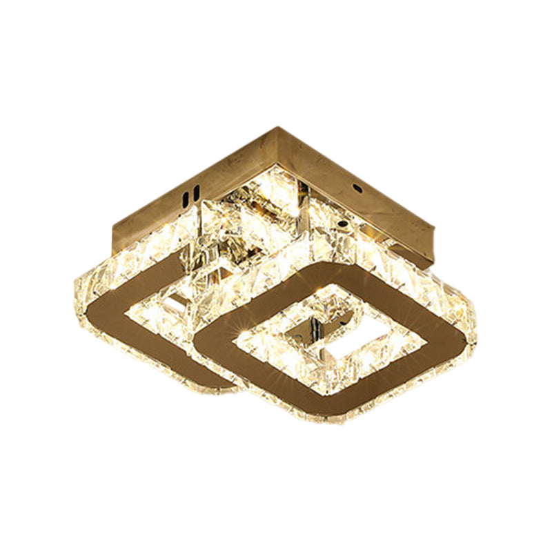 Round/Square/Semicircle Ceiling Mount Modern Clear Crystal Blocks LED Corridor Semi Light Fixture in Stainless-Steel Clearhalo 'Ceiling Lights' 'Close To Ceiling Lights' 'Close to ceiling' 'Semi-flushmount' Lighting' 1426371