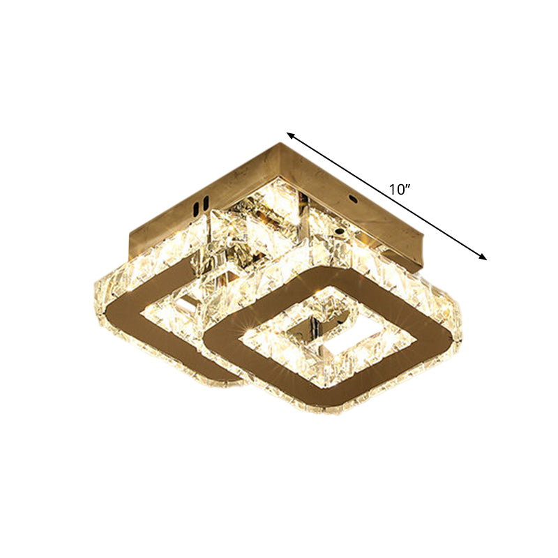 Round/Square/Semicircle Ceiling Mount Modern Clear Crystal Blocks LED Corridor Semi Light Fixture in Stainless-Steel Clearhalo 'Ceiling Lights' 'Close To Ceiling Lights' 'Close to ceiling' 'Semi-flushmount' Lighting' 1426372