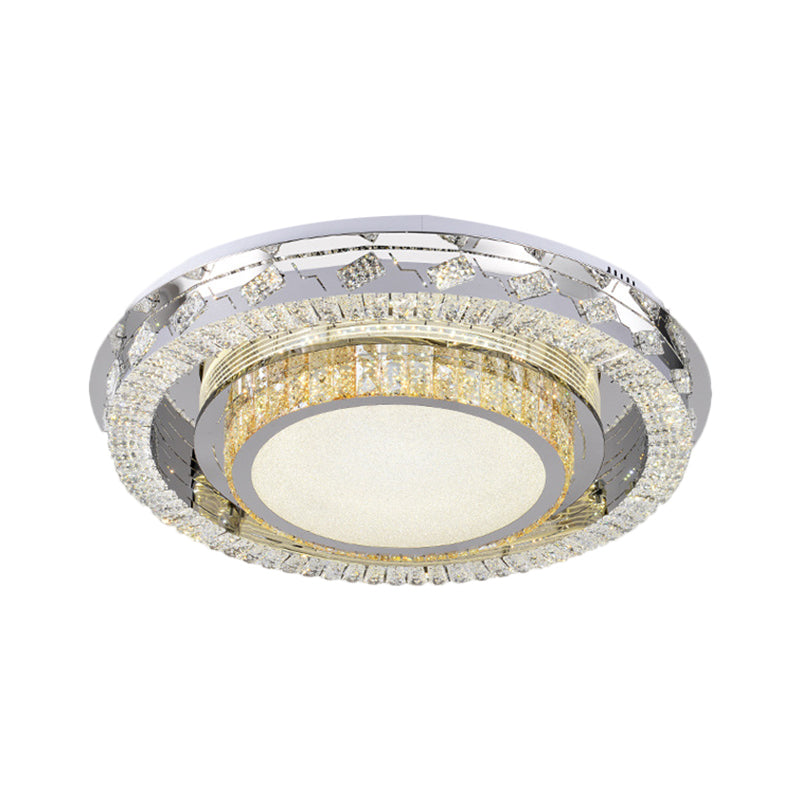 Clear Crystal Blocks LED Flush Mount Contemporary Stainless-Steel Square/Circular Parlor Ceiling Light Fixture - Clearhalo - 'Ceiling Lights' - 'Close To Ceiling Lights' - 'Close to ceiling' - 'Flush mount' - Lighting' - 1426383