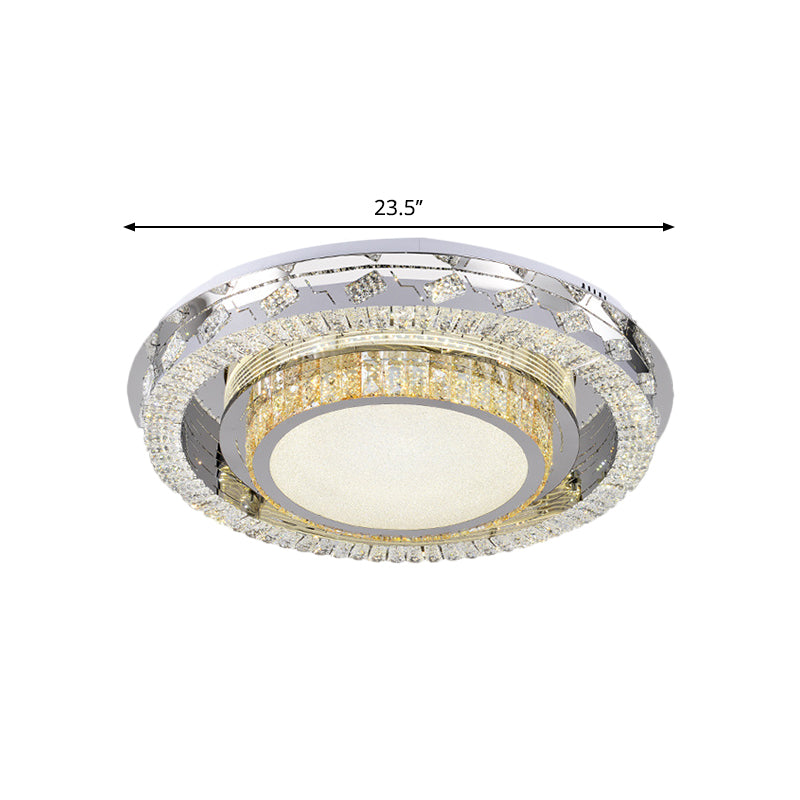 Clear Crystal Blocks LED Flush Mount Contemporary Stainless-Steel Square/Circular Parlor Ceiling Light Fixture - Clearhalo - 'Ceiling Lights' - 'Close To Ceiling Lights' - 'Close to ceiling' - 'Flush mount' - Lighting' - 1426384