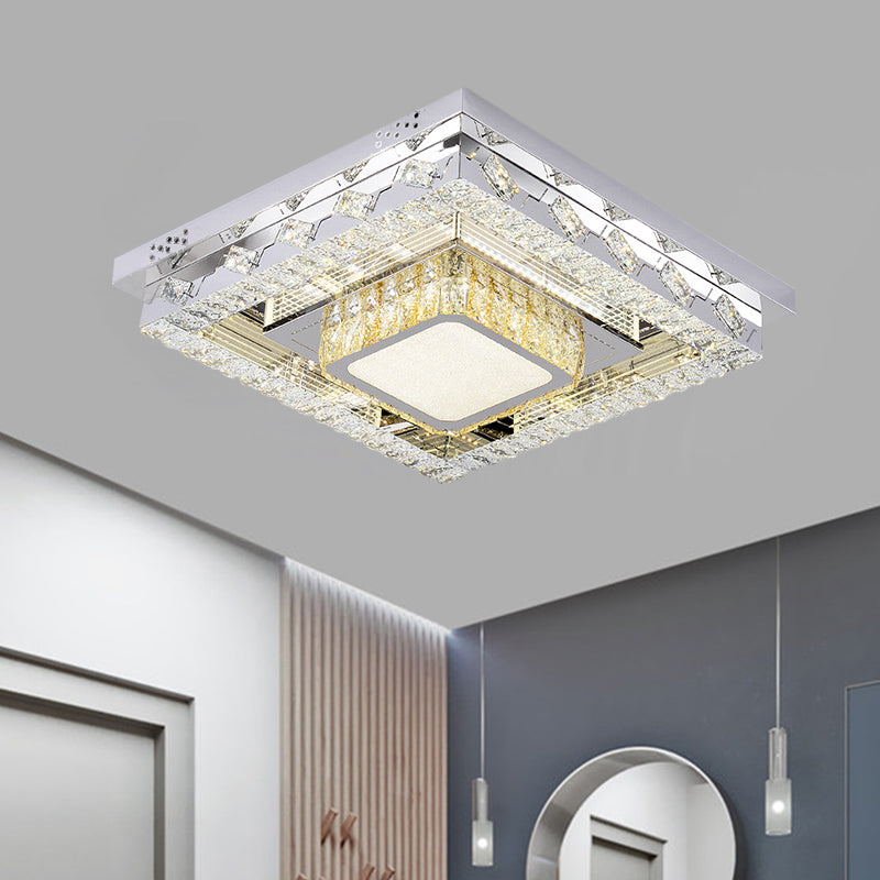 Clear Crystal Blocks LED Flush Mount Contemporary Stainless-Steel Square/Circular Parlor Ceiling Light Fixture - Clearhalo - 'Ceiling Lights' - 'Close To Ceiling Lights' - 'Close to ceiling' - 'Flush mount' - Lighting' - 1426386