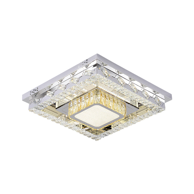 Clear Crystal Blocks LED Flush Mount Contemporary Stainless-Steel Square/Circular Parlor Ceiling Light Fixture - Clearhalo - 'Ceiling Lights' - 'Close To Ceiling Lights' - 'Close to ceiling' - 'Flush mount' - Lighting' - 1426388