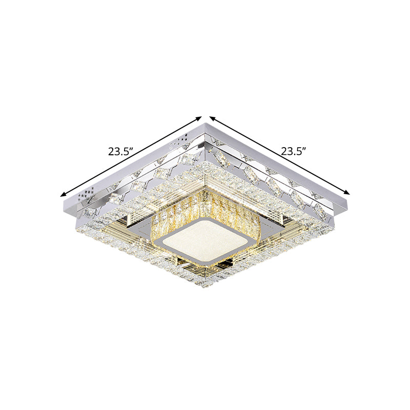 Clear Crystal Blocks LED Flush Mount Contemporary Stainless-Steel Square/Circular Parlor Ceiling Light Fixture - Clearhalo - 'Ceiling Lights' - 'Close To Ceiling Lights' - 'Close to ceiling' - 'Flush mount' - Lighting' - 1426389