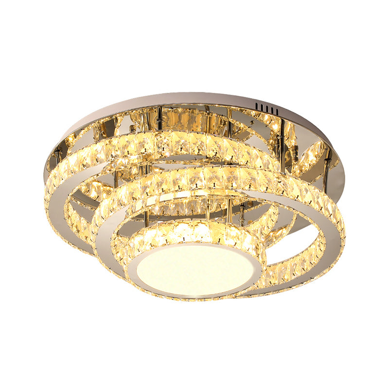 19.5"/23.5" Wide LED Ceiling Lamp Modern Ring Clear Rectangular-Cut Crystals Flush Light Fixture in Stainless-Steel Clearhalo 'Ceiling Lights' 'Close To Ceiling Lights' 'Close to ceiling' 'Semi-flushmount' Lighting' 1426399
