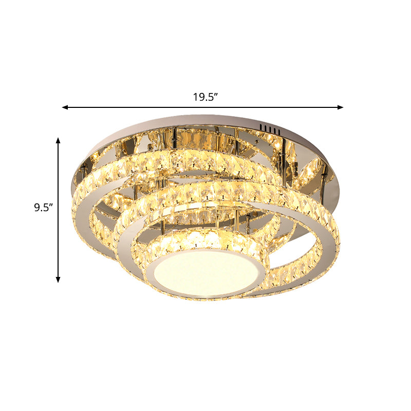 19.5"/23.5" Wide LED Ceiling Lamp Modern Ring Clear Rectangular-Cut Crystals Flush Light Fixture in Stainless-Steel Clearhalo 'Ceiling Lights' 'Close To Ceiling Lights' 'Close to ceiling' 'Semi-flushmount' Lighting' 1426400