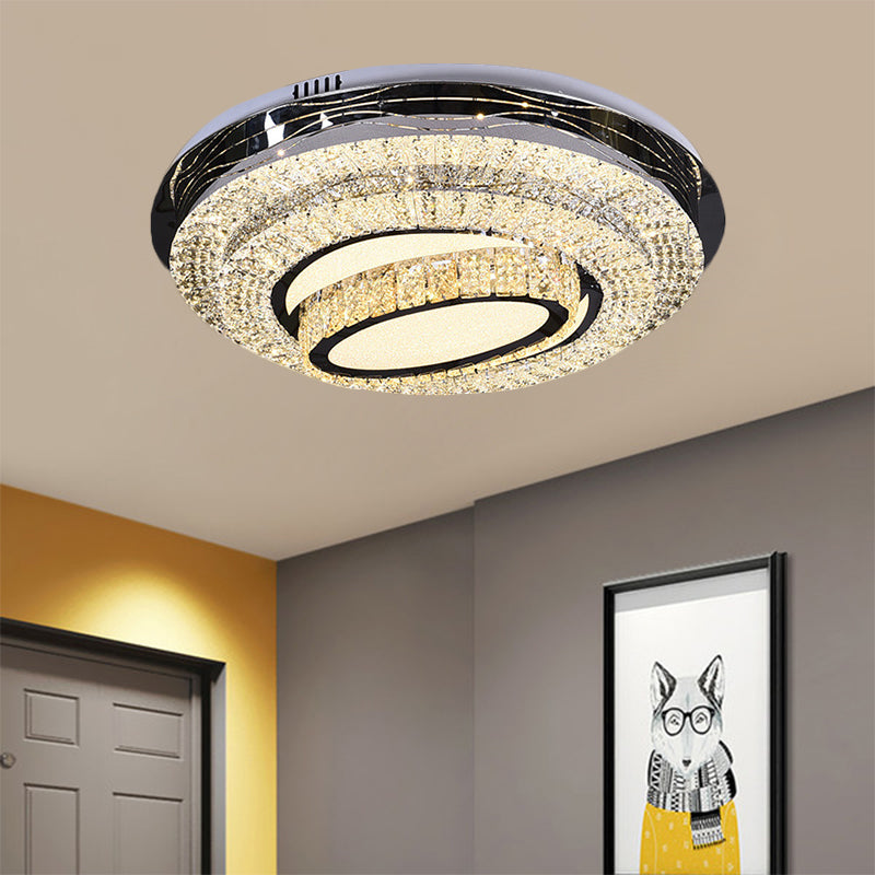 Circular Clear Crystal Blocks Flush Light Modern Great Room LED Ceiling Mount in Stainless-Steel - Stainless-Steel - Clearhalo - 'Ceiling Lights' - 'Close To Ceiling Lights' - 'Close to ceiling' - 'Flush mount' - Lighting' - 1426409