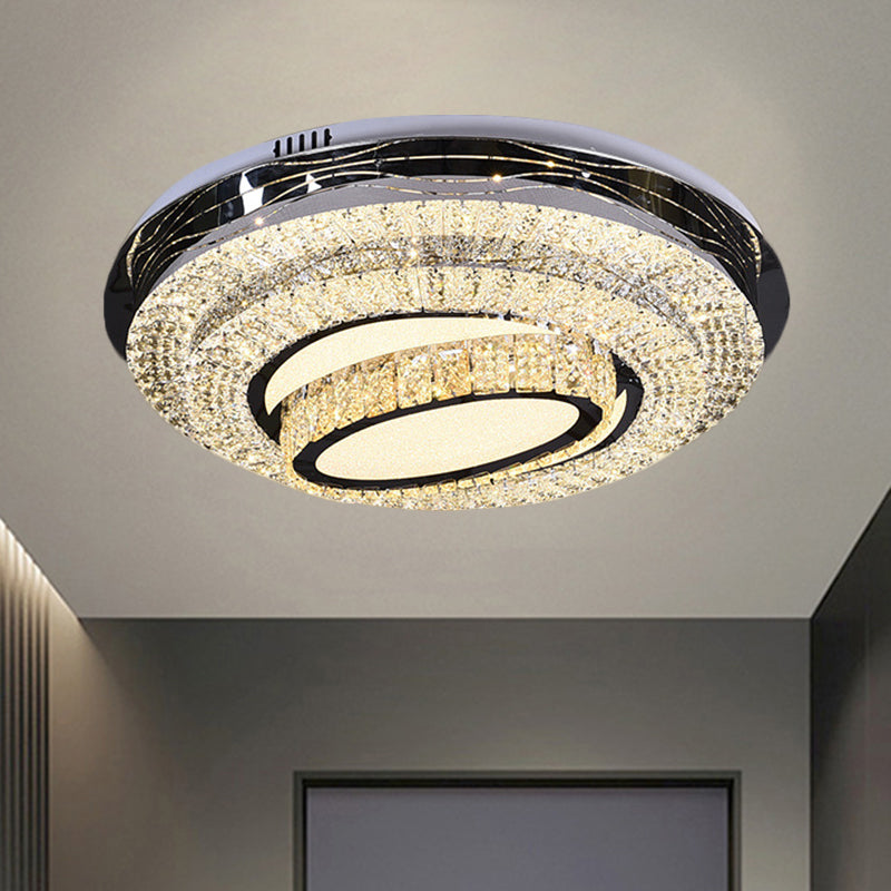 Circular Clear Crystal Blocks Flush Light Modern Great Room LED Ceiling Mount in Stainless-Steel - Clearhalo - 'Ceiling Lights' - 'Close To Ceiling Lights' - 'Close to ceiling' - 'Flush mount' - Lighting' - 1426410