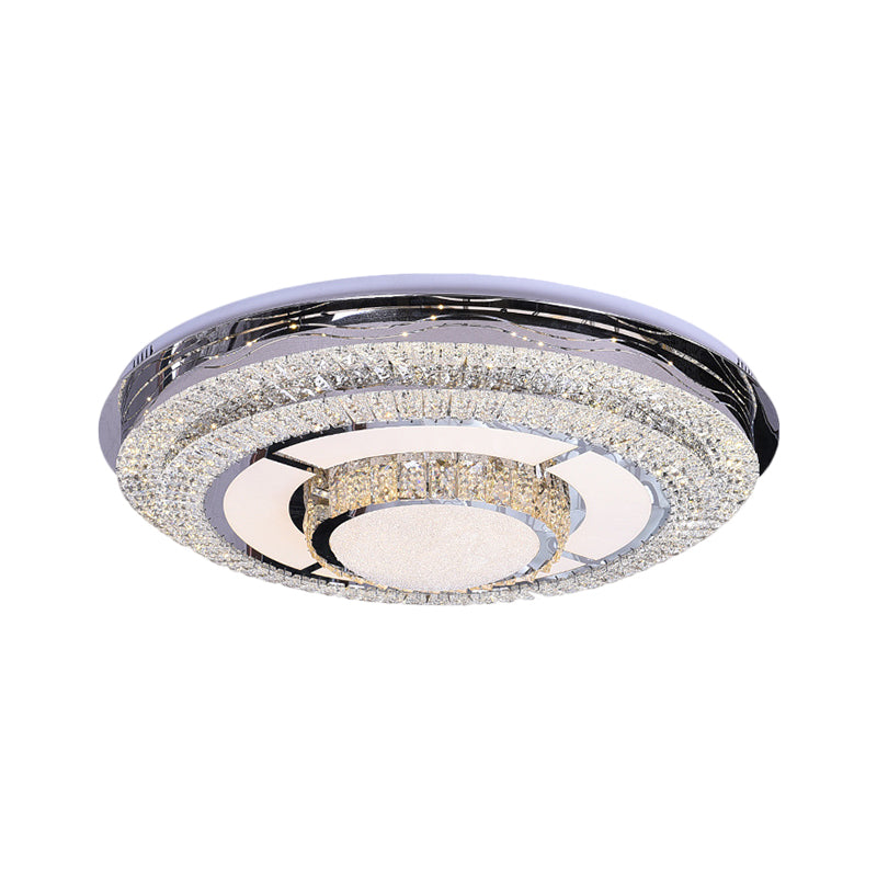 Contemporary Round Ceiling Lamp Clear Rectangular-Cut Crystals LED Flush Mount Light in Stainless-Steel