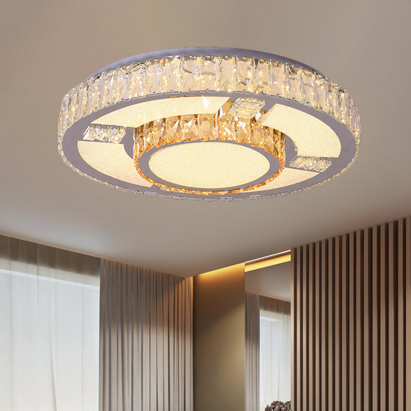 Round Parlor Flush Mount Lamp Modern Clear Beveled Crystal Blocks Stainless-Steel LED Lighting Fixture Clearhalo 'Ceiling Lights' 'Close To Ceiling Lights' 'Close to ceiling' 'Flush mount' Lighting' 1426421